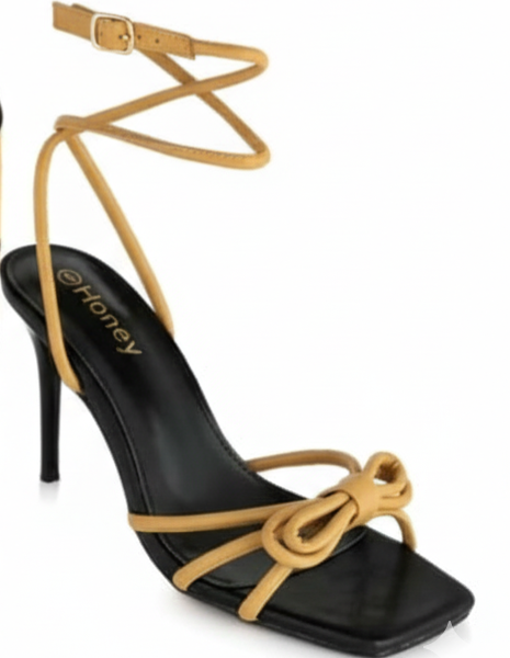 9899S 4,5,6,7,8 Black and light mustard PU high heel sandal Wrap